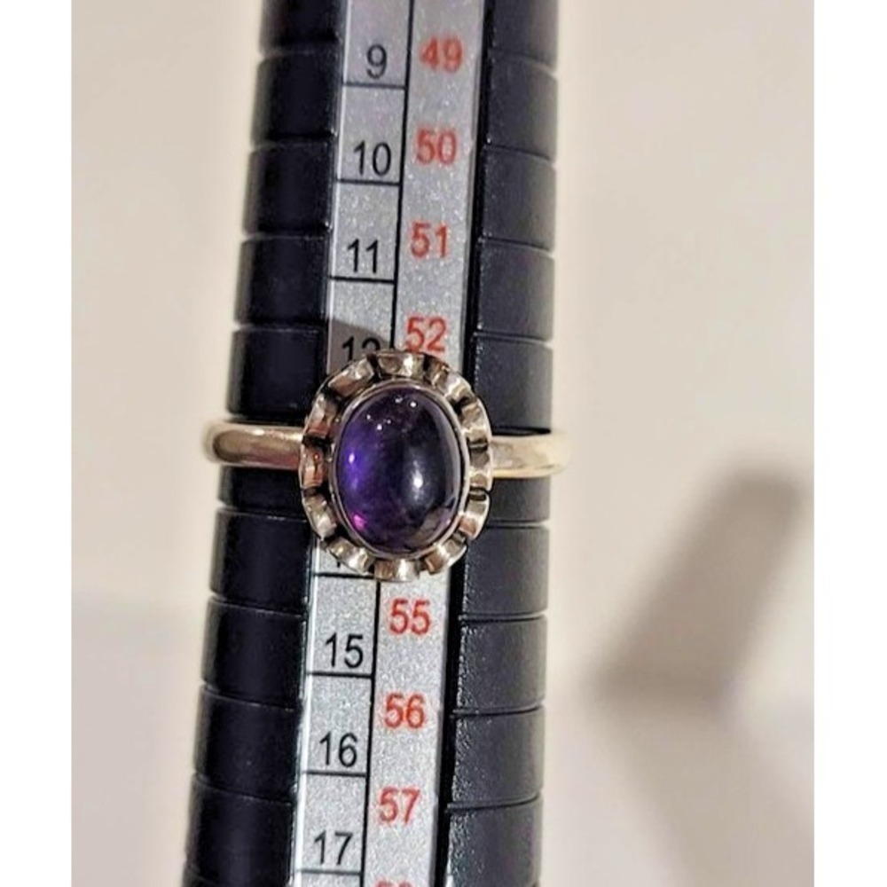 Sterling Silver 925 Amethyst Ring 6.5 Womens Purple Cabochon Oval Boho Band